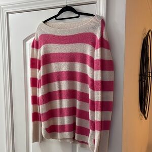 LOFT Pink and Cream Striped Sweater